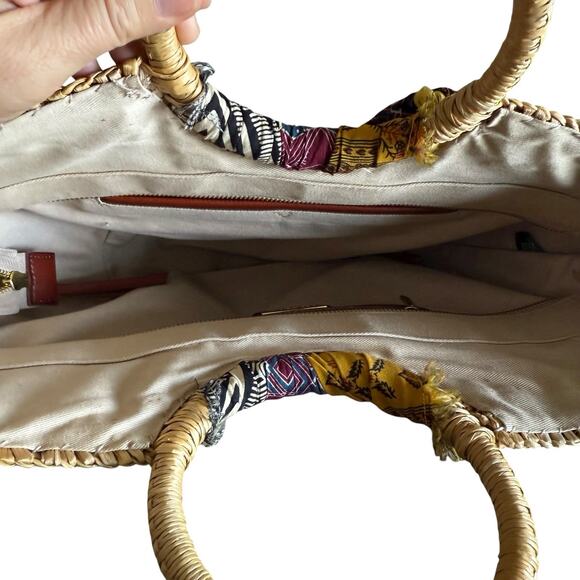 Sam Edelman Jaelynn Bow Tote Straw Bag Leather Fabric Crossbody Resort Purse - Picture 4 of 10